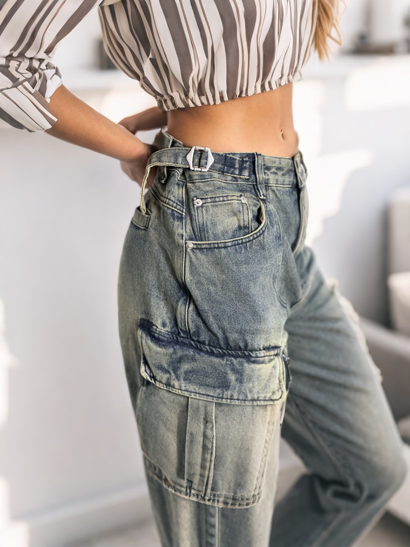 Pantalón cargo mezclilla premium