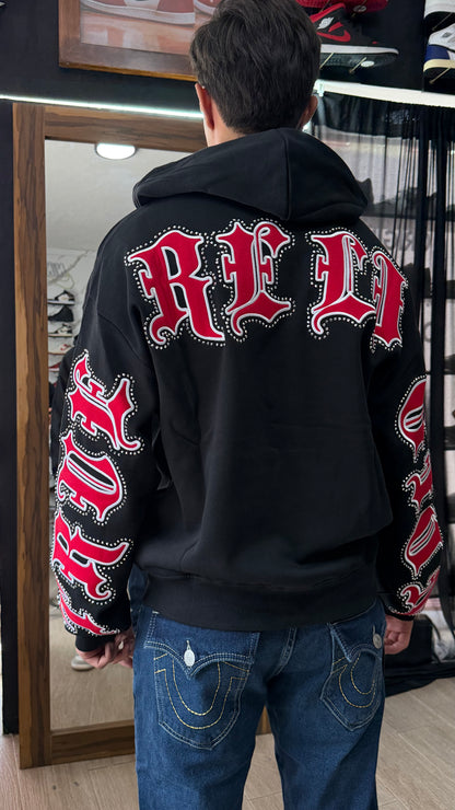 True Script Patch Boxy Zip Up Hoodie