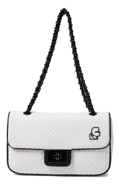 Karl Lagerfeld Flap Shoulder Bag Blanca con Cadena Negra