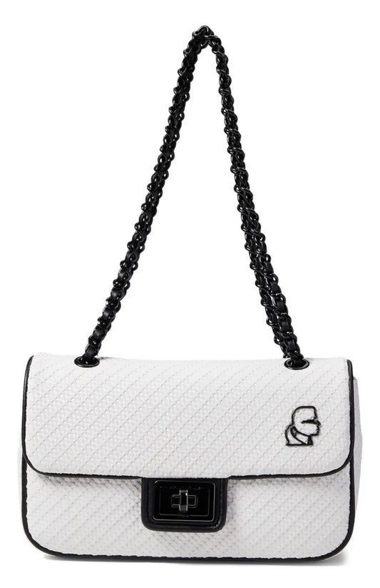 Karl Lagerfeld Flap Shoulder Bag Blanca con Cadena Negra